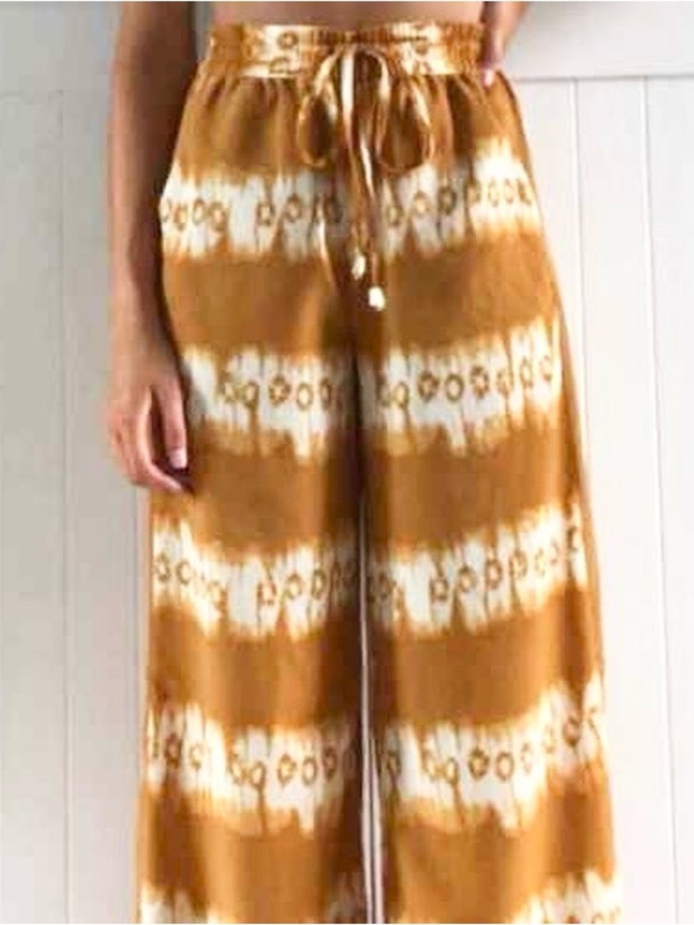 H&M Size 8 Mustard Yellow/White Tie-dye Wide-leg Palazzo Pants NEW